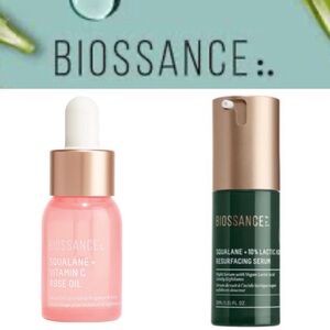 Biossance Squalane Resurfacing Serum Vitamin C Rose Oil Travel Duo Bundle
